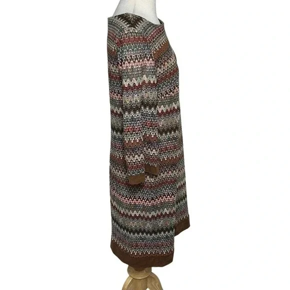 Studio One size 12 boho neutral multicolor chevron print shirt dress - Picture 3 of 6